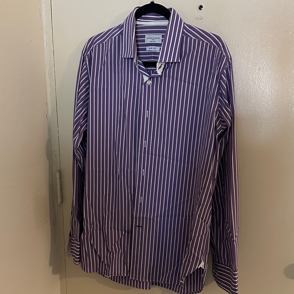 Sebastian James Purple And White Striped Shirt. Business, Preppy, Collegiate